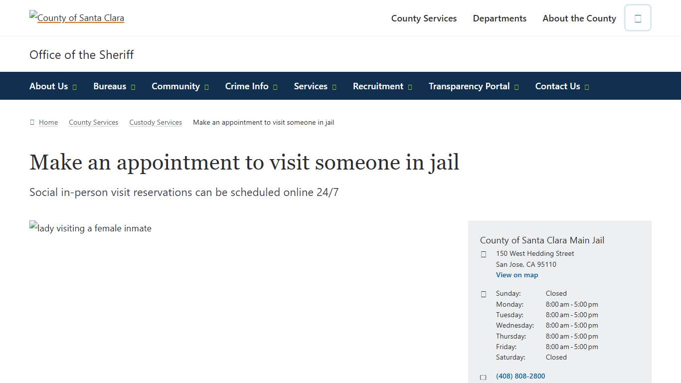 Make an appointment to visit someone in jail | Office of the Sheriff | County of Santa Clara