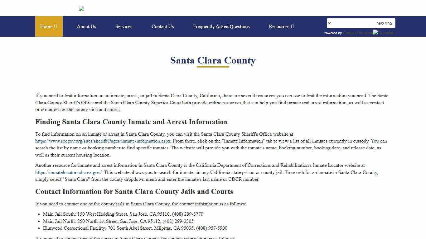 Santa Clara County Inmate Locator - California Inmate Information Services
