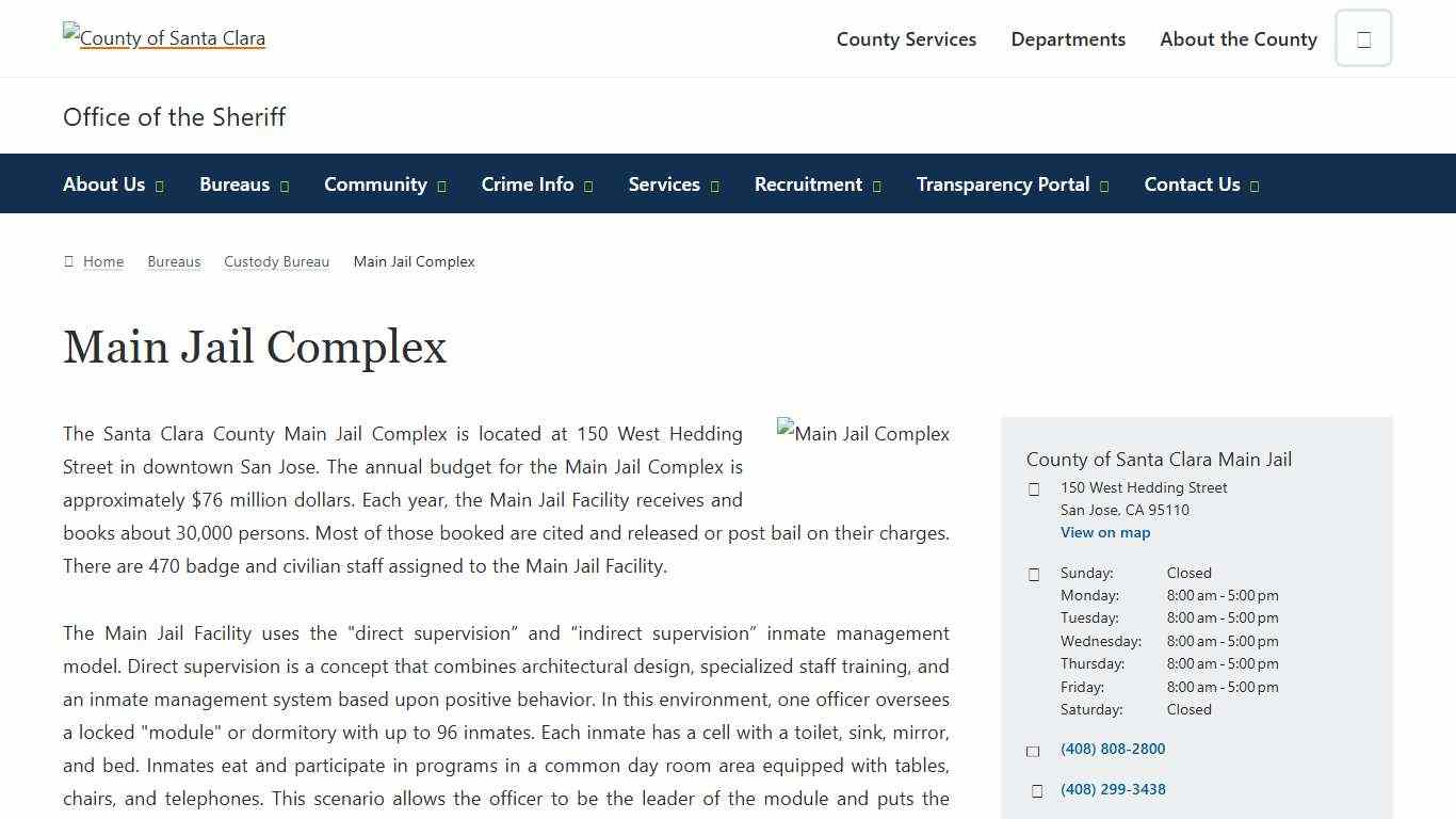 Main Jail Complex | Office of the Sheriff | County of Santa Clara