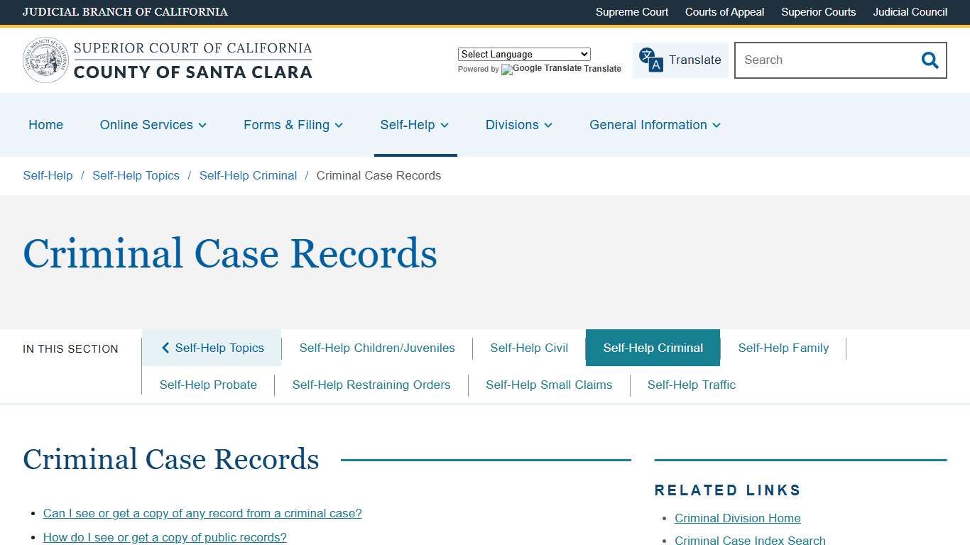 Criminal Case Records | Superior Court of California | County of Santa Clara